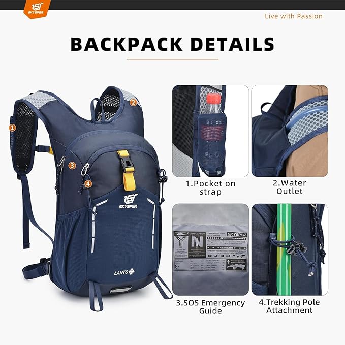 SKYSPER Small Hiking Backpack - 25L Travel Daypack Lightweight Bag Water Resistant Hiking Backpacks for Women Men