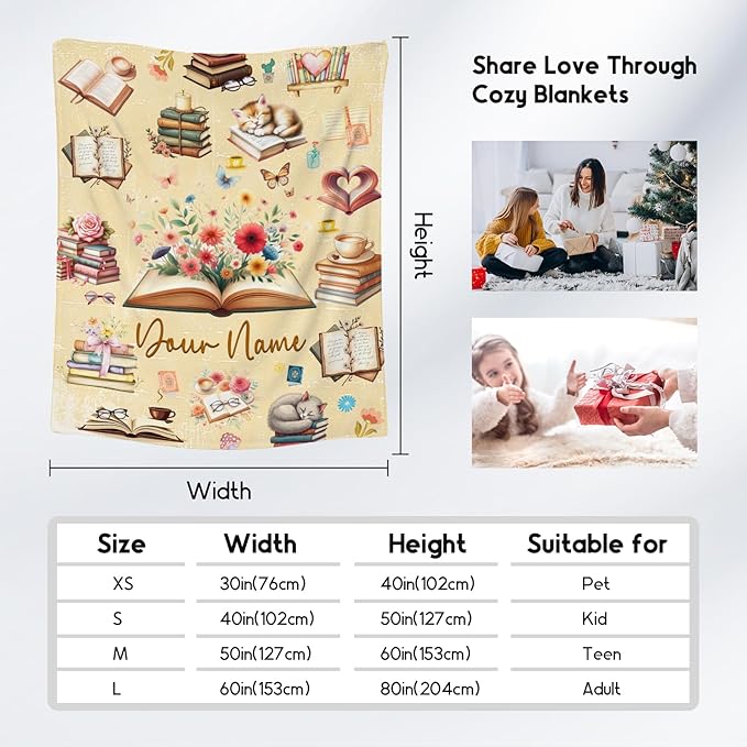 Blanket for Girls, Book Blankets, Personalized Book Lovers Gifts for Kids Daughter Granddaughter, 30"x40" Custom Cozy Plush Throw for Library Nap