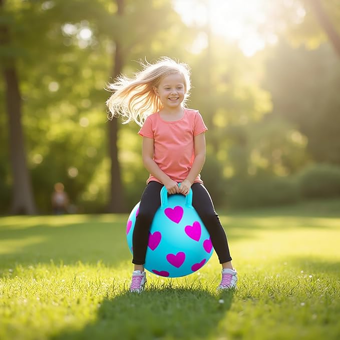 EVERICH TOY Hopper Ball for Kids 3-6, 15In Hippity Hop Ball Toy, Sit On Bouncy Balls with Handle, Indoor Outdoor Inflatable Hopping Toy for Girls Boys Gift with Pump