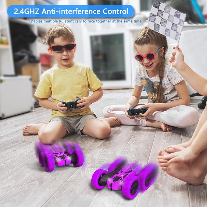 Remote Control Car for Kids, 360° Spinning RC Stunt Car with Lights, 4WD Electric Off-Road Vehicle, 2.4GHz Rechargeable Toy Cars for Boys Girls Age 6 7 8 9 10 11 12, Birthday