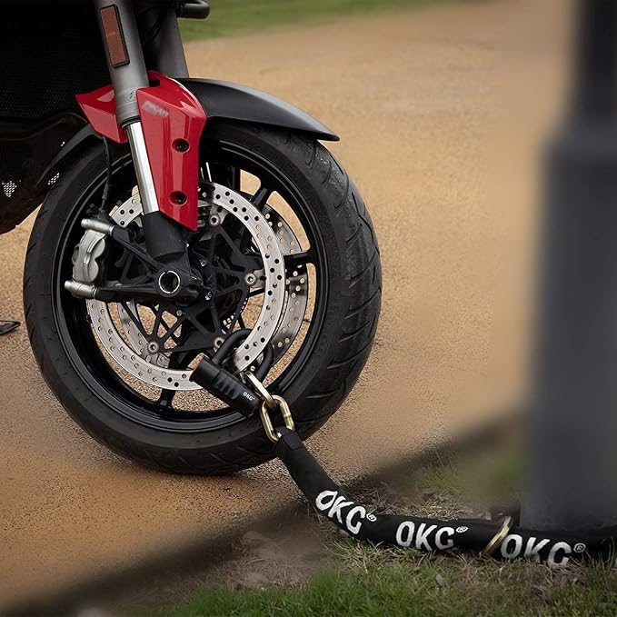 OKG Ultra Security Motorcycle Chain Lock, 4 Keys, 13lbs, 5 ft x 1/2in (12mm) Thick Motorcycle Lock Chain, Heavy Duty Chain Lock, High Security Cut Proof Chain Combo Anti Theft Heavy Duty Small U-Lock