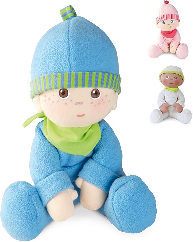 HABA Snug-Up Soft Plush Luis First Baby Doll 8" - Perfect Newborn and Infant Toy, Small Machine-Washable Baby Essentials, Ideal Boy Doll