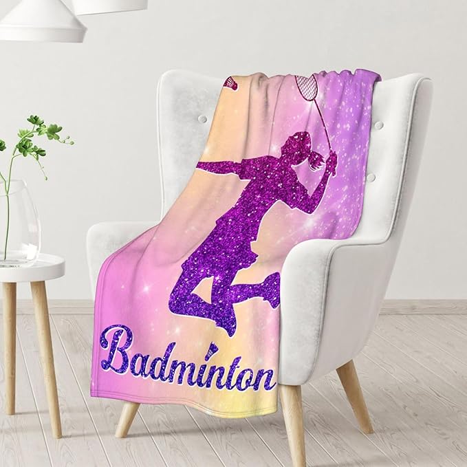 Girls Blanket Gifts- Badminton Throw Blanket for Babies Kids- 30x40 Inches Pink Soft Fuzzy Sport Blankets for Nap Couch Sofa-Cute Badminton Lovers Gifts