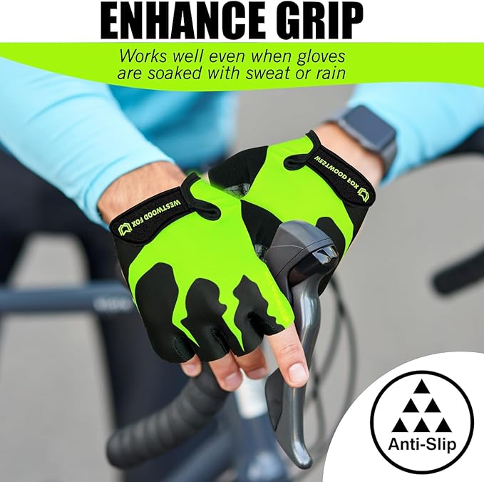 Cycling Gloves Half Finger Unisex Padded Grips Palm Bicycle Summer MTB Bike Gloves for Men Women Non-Slip Fingerless Short Mountain Bike Sports Hiking Climbing Gym