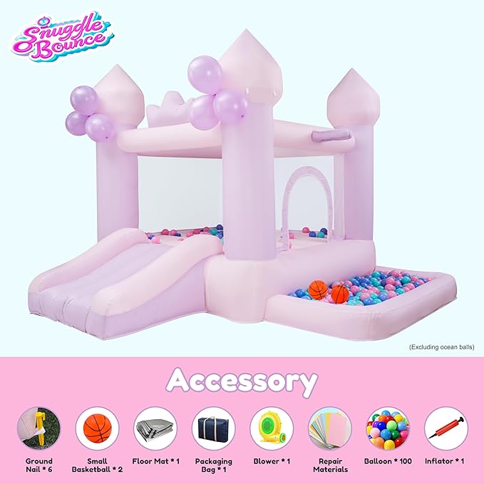 9FT Pink/Purple Bounce House Inflatable Toddler Trampoline Suitable for 3-6 Year Old Children Party Gifts Indoor and Outdoor Two Tone Bounce Castle Wedding/Festival Decorations