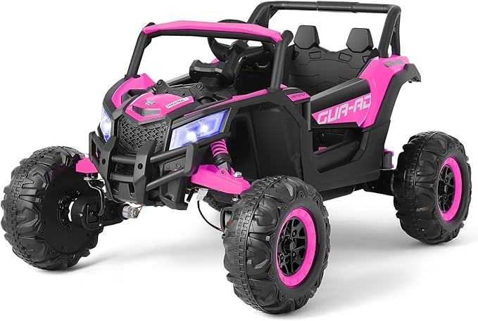 JOYLDIAS 4WD Ride On Car, 12V Battery Powered Electric Off-Road UTV for Kids, 4X4 Electric Vehicle W/4 Powerful Engines, 2.4G Remote Control, Music, Bluetooth, LED Lights for Boys and Girls, Pink