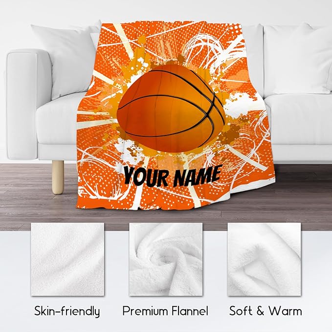 Personalized Basketball Blanket for Girls, Custom Basketball Gifts with Name for Girls, Sport Throw Blankets for Team, Kids Throws for Living Room (60x80 Inch)