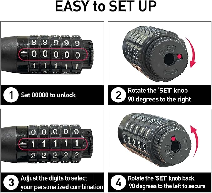 Bike Chain Lock Security 5 Digit Resettable Combination, 51.2 inches Heavy Duty Anti Theft Lock Chain for Bicycle, Motocycle, Scooter, Gate, Fence (Gray, 4.2ft)