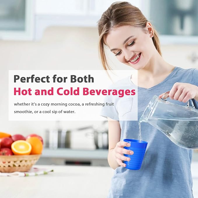 Set of 12 Kids Plastic Cups- 8 oz Children Drinking Cups Reusable Unbreakable Plastic Stackable Water Tumblers for Kids & Toddlers Bright Colored- Dishwasher and Microwave Safe