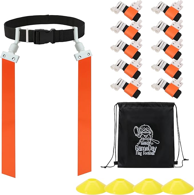 Gameday Flag Football Set – Kits for 2–14 Players w/Belts, Agility Cones & Carry Bag – Available in Multi Colors & Sizes