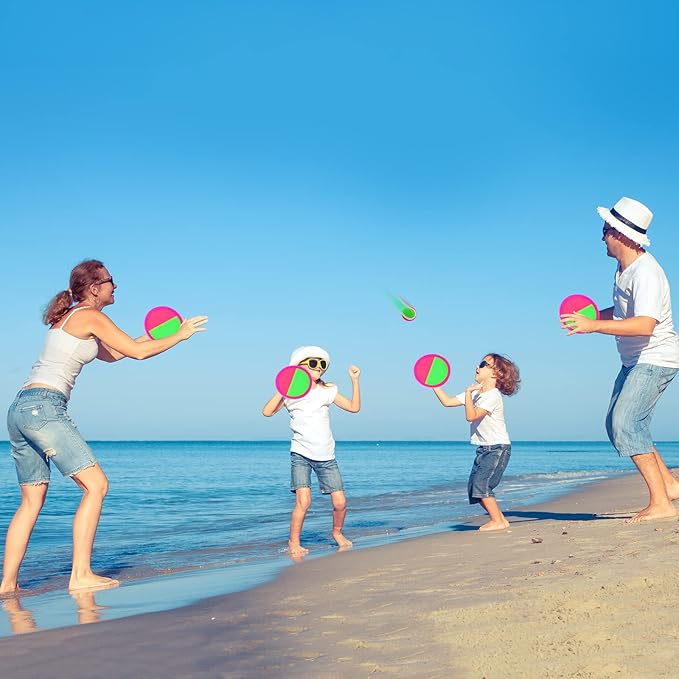 Kids Outdoor Toys - Toss and Catch Game Set, Outside Yard Camping Beach Pool Toys Games for Boys Girls 3 4 5 6 7 8 9 10 Year Old, 4 Paddles 4 Balls (Pink+Pink)