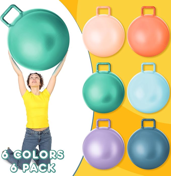 Lewtemi 6 Pcs Hopper Ball Carnival Outdoor Games 32 Inch Jumping Hopping Inflatable Bouncing Ball with Handle and Air Pump for Kids Sport Exercise(Morandi Color)