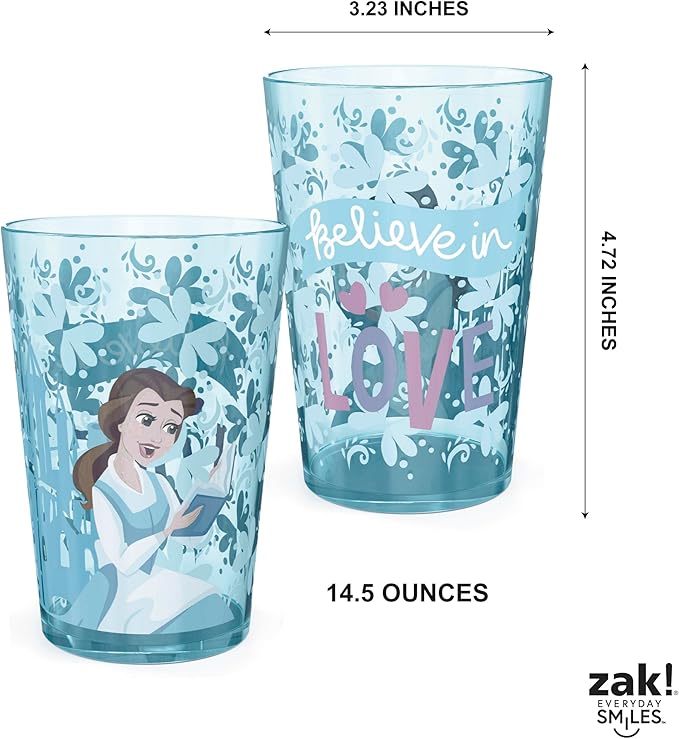 Zak Designs 14.5oz Disney Princess Nesting Tumbler Set Includes Durable Plastic Cups, Fun Drinkware is Perfect for Kids, 4pk (14.5oz, Belle & Jasmine & Ariel), PYRP-0731