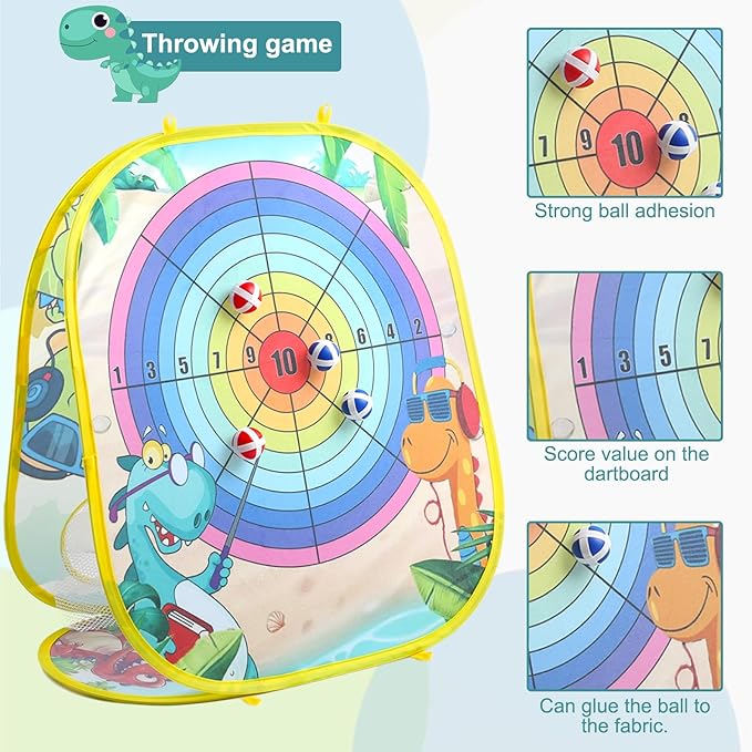 3 in 1 Bean Bag Toss Game Dartboard Set Foldable Pop Up Cornhole Board Balls, Bean Bags, Ball Tart Indoor Outdoor Toys for Kids Ages 3+, Birthday/Xmas Party Games