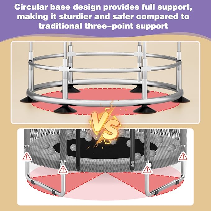 60" Trampoline for Kids, Anti-Rollover Round Bottom Baby Toddler Trampoline with Basketball Hoop, Indoor/Outdoor Kid MiniTrampoline with Enclosure Net, Children's Gift for Halloween, Christmas