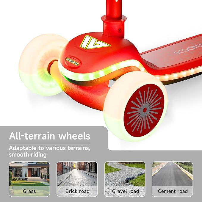 Winhope Kids Kick Scooter, 3 Wheel Scooter for Boy and Girl, LED Lighted Wheels and Widen Deck, Outdoor Ride-On Toys for Kids Aged 3-8