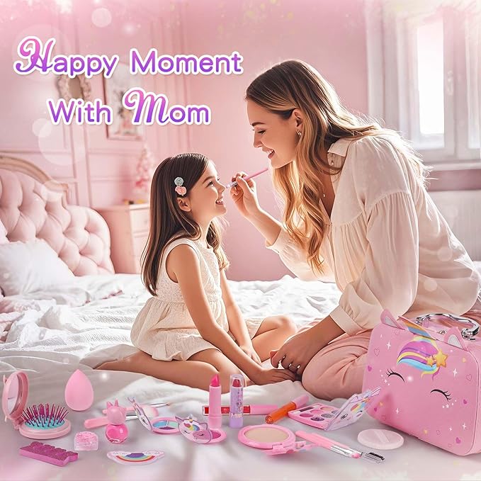 Kids Makeup Sets for Girls, Real Washable Make Up Kits Toys Toddler Children Princess Dress Up Birthday Toy for 3 4 5 6 7 8 9 10 11 12 Years (Pink)