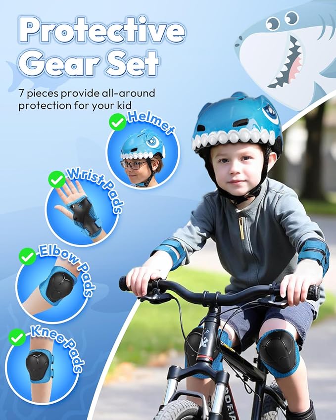 Bike Helmet for Kids 3-5-8 Toddler Bike Helmet Animal 3D Cartoon Boys Girls Safety Adjustable Kids Helmet and Pads Set for Cycling Scooter Skateboard