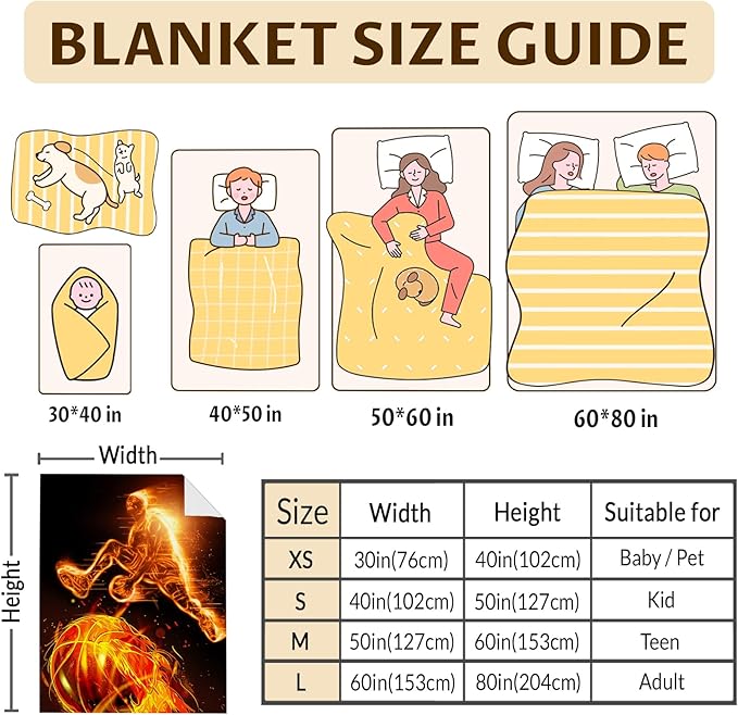 Kids Blanket, Basketball Throw Blanket, Sports Blanket, Birthday Gifts for Basketball Lovers, 40 x 30 Inches Kids Blanket for Boys, Soft Flannel Sports Throws Blanket for Bed, Couch Sofa