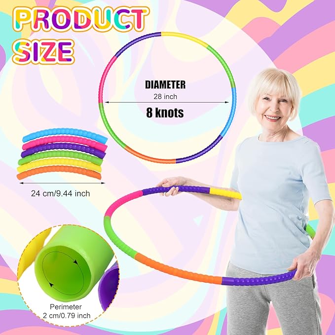 Sratte 12 Pcs Toy Hoop for Kid Detachable Adjustable Toy Hoop Colored Hoop Exercise Ring Plastic Circle for Kid Teen Gymnastics Dog Agility Equipment, Require Self Assembly(Stylish Colors, 28 Inch)