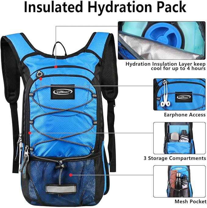 Insulated Hydration Pack Backpack with 3L BPA Free Leak-Proof Water Bladder, Keep Liquids Cool for Up to 5 Hours, Daypack for Hiking, Running, Cycling, Hunting, Climbing