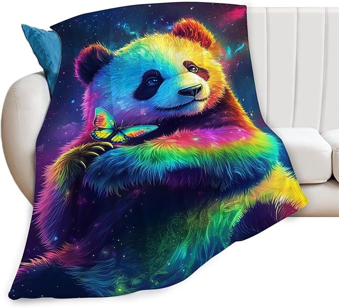 Panda Blanket Colorful Panda Butterfly Animal Lover Throw Blankets Gifts for Girls Boys Kids Soft Cozy Fleece Plush for Couch Sofa Bed 50"x40"