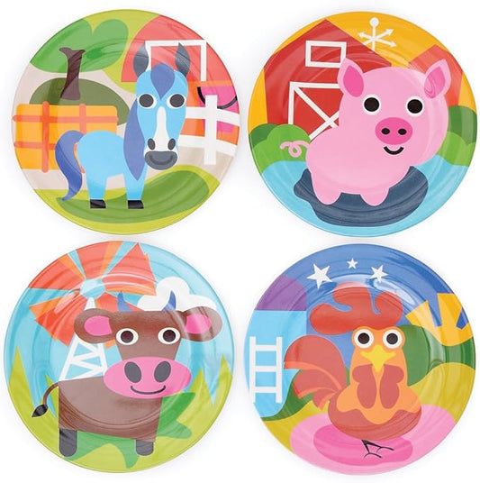 French Bull 4pc Kids Feeding Melamine Tableware Flatware BPA Free Dishwasher Safe, Durable, 4 Count (Pack of 1) Plate Set (Farm)
