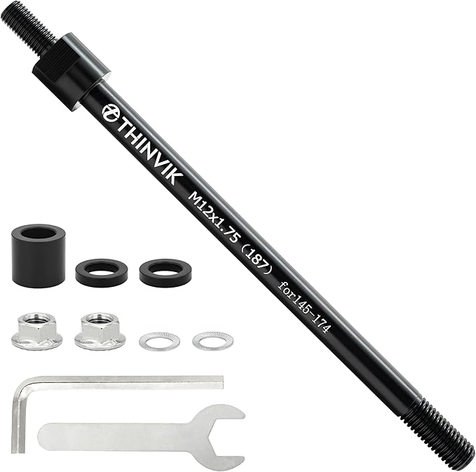 Thinvik Bike Thru Axle Adapter for Trailer Hitch 12mm Thru Axle 1.0/1.5/1.75 Thread Pitch Shaft Length 178/~187mm for Instep, Schwinn, Allen Sports Thule Chariot, Burley, Hamax, Retrospec