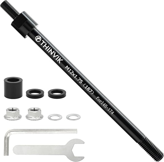 Thinvik Bike Thru Axle Adapter for Trailer Hitch 12mm Thru Axle 1.0/1.5/1.75 Thread Pitch Shaft Length 178/~187mm for Instep, Schwinn, Allen Sports Thule Chariot, Burley, Hamax, Retrospec