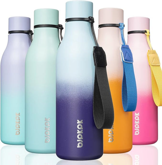 BJPKPK Insulated Water Bottles, 18 oz Stainless Steel Metal Water Bottle with Strap, BPA Free Leak Proof Thermo, Mugs, Flasks, Reusable Water Bottle for Sports & Travel, Ocean Dream