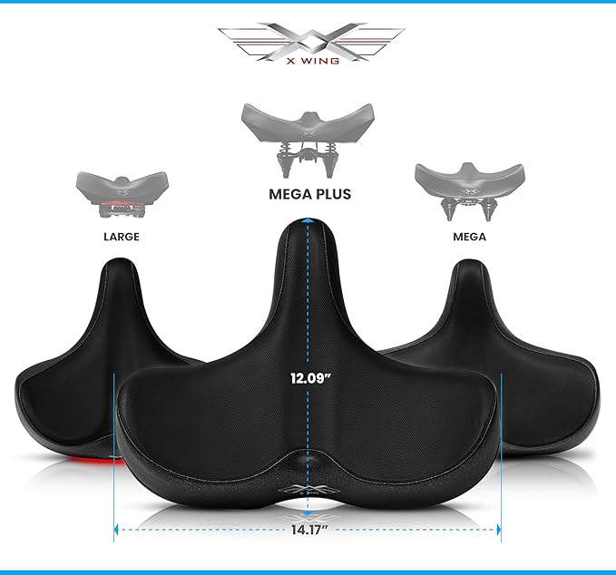 X WING New-Age Noseless Bike Seat Cushion for Men & Women - Extra Padding & Wide - Suitable for City, Electric, Stationary Bikes - Compatible with Peloton Bikes – Wide Winged Bike Seat with Cushion