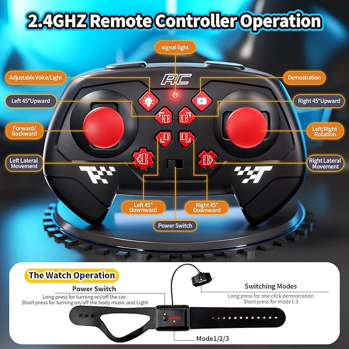 2.4GHz RC Stunt Car,4WD Double-Sided Gesture Sensing RC Cars,360°Flips Remote Control Car with Lights and Music for Boys Kids Birthday Gifts Age 6-12 Year Old (Red