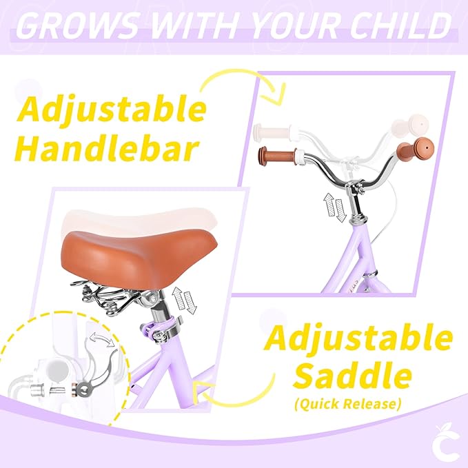 Girls Bike for Age 2-12 Years Old Kids Toddlers 12 14 16 18 20 Inches Retro Bicycles with Training Wheels Basket Bell Ring, Multiple Colors