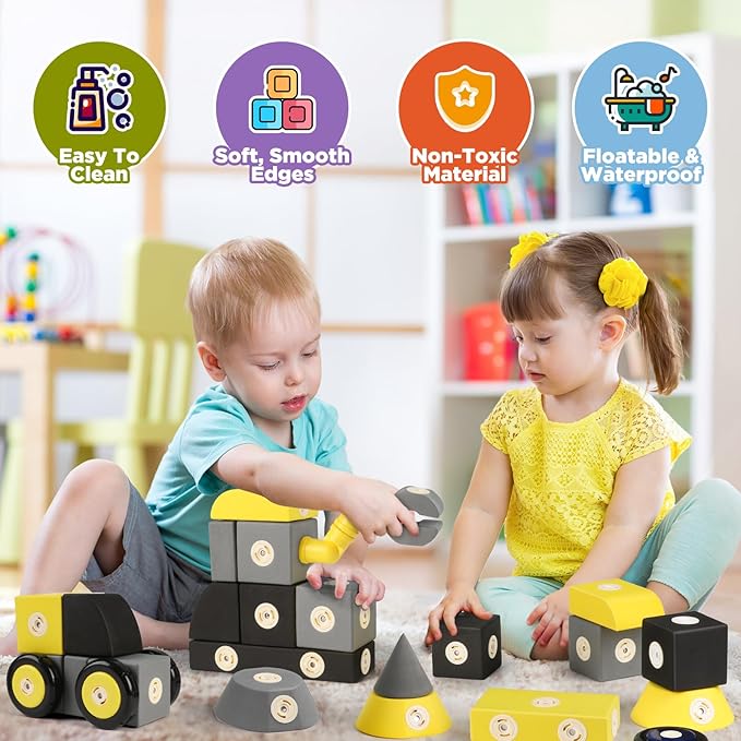 Joyfresh Foam Magnetic Blocks for Toddlers, 30pcs,Big Building Block for Kids 2 3 4 5 Years Old, Soft EVA Blocks Toys Gifts for Boys Girls