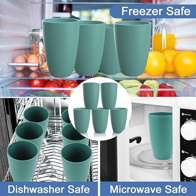 Wheat Straw Cup 20 OZ Large Drinking Glasses | Set of 6 Alternatives to Plastic Cups Reusable Unbreakable Drinking Cup Microwave and Dishwasher Safe Cups | Kitchen Water Glasses - Gree