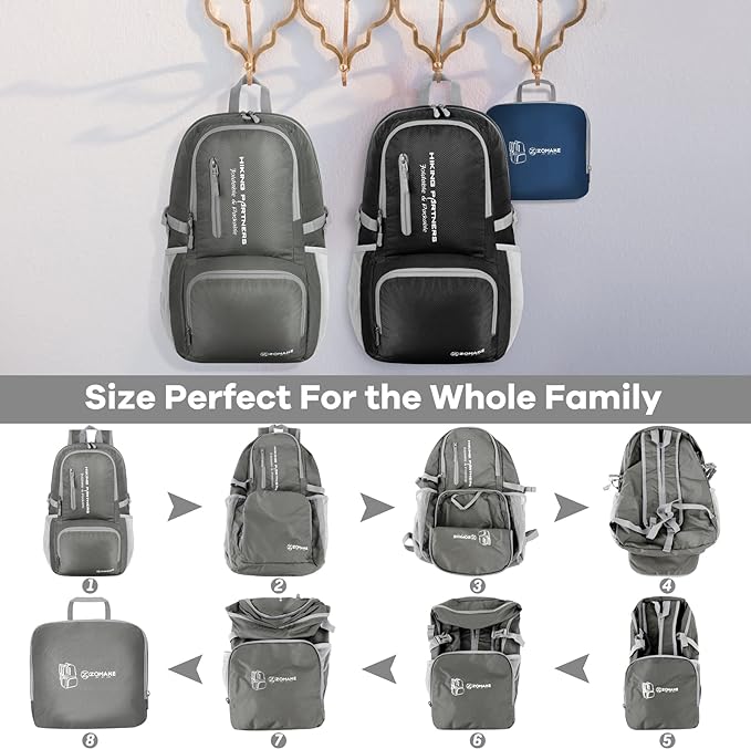 ZOMAKE Lightweight Packable Backpack - 35L Light Foldable Hiking Backpacks Water Resistant Collapsible Daypack for Travel(Dimgray)