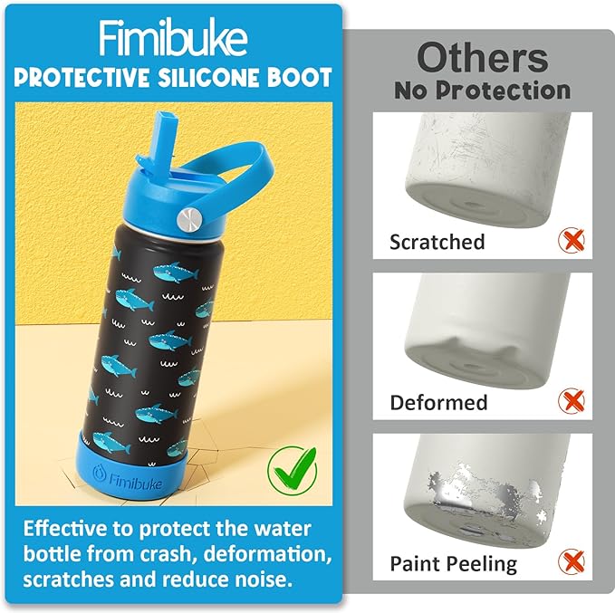 Fimibuke Kids Insulated Water Bottle, 18oz BPA FREE 18/8 Stainless Steel Kid Cup with Straw Travel Tumbler Double Wall Vacuum Leak Proof Toddler Water Bottle for School Boy Girl(1 Pack,White Dinosaur)