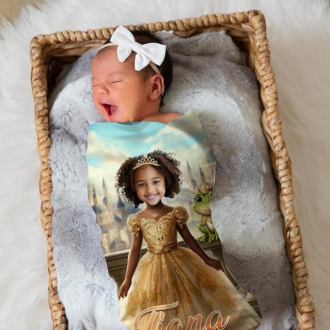 Zocoshi Personalized Baby Blankets Princess and Frog for Girl, Personalized Baby Gifts with Name, Customized Baby Blanket, Newborn Boy Gift, Soft Fleece (Princess and Frog)