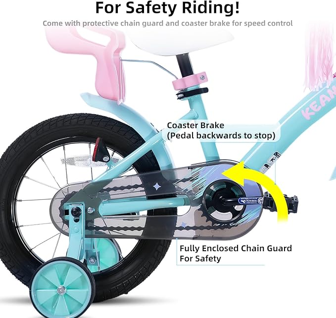 KEANO Zinnia 14 16 20 Inch Kids Bike for Girls Ages 3-10 Years, Girls' Bikes with Training Wheels, Streamers, Basket and Doll Seat, Children Bicycles