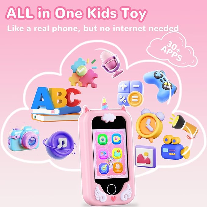 Kids Smart Phone Toys for Girls - Christmas Birthday Gift for Kids Aged 3-10, Toddler Toys Cell Phone with Dual Camera, Music Player, Educational Learning Games with 32GB Memory Card, Pink