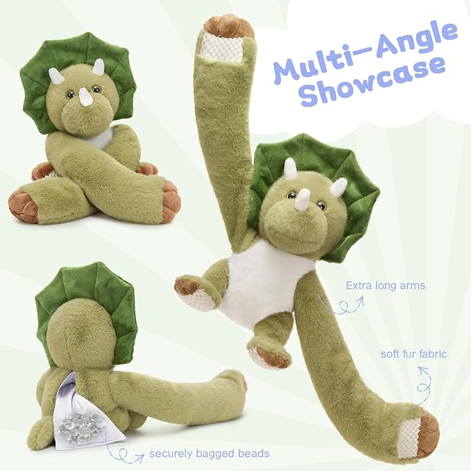 MaoGoLan Microwavable & Weighted Triceratops Stuffed Animal,3.8 lbs Freezable 38“ Long Arms Dinosaur Huggable Weighted Plush Toys, Warm and Comfort Heated Plushie for Adults,Kids