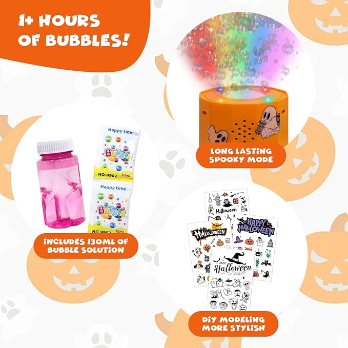 Halloween Bubble Machine with DIY Sticker,Portable Automatic Bubble Machine with Lights and Spooky Sound Effects/DIY Sticker,Bubble Maker Toys for Kids & Adults Outside Activities Parties Halloween