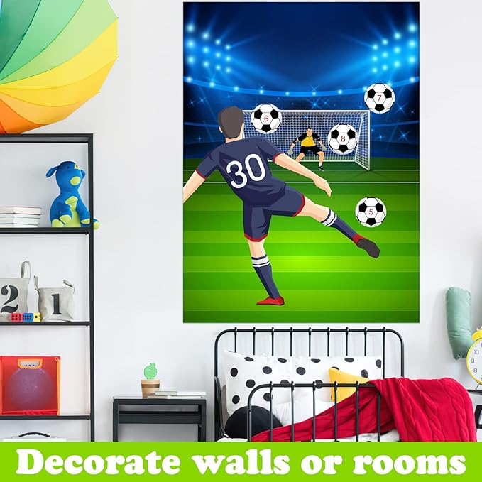 PLULON Soccer Party Games for Kids Pin The Soccer on The Goal Birthday Party Games Football Poster with Soccer Ball Stickers for Soccer Birthday Party Supplies Classroom Family Activities