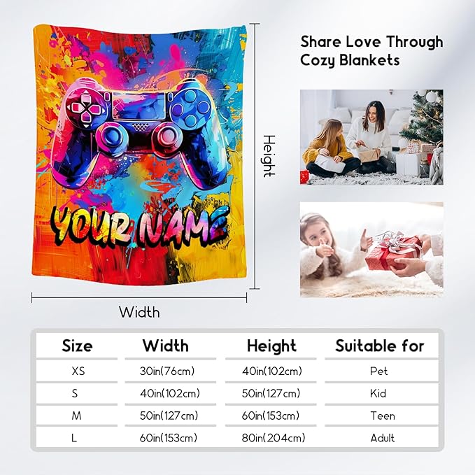 Personalized Gamer Blanket Boys Blankets Gifts for Teens/Men - Cool Soft Cozy Gaming Throw for Bed - 4 Sizes