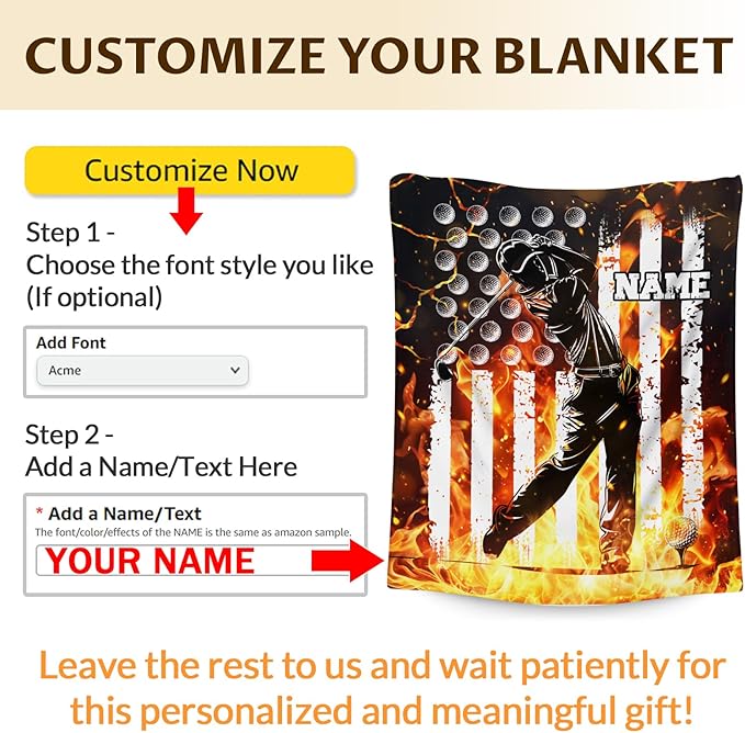 Personalized Golf Throw Blanket Gifts with Name for Boys, Sport Blanket for Kids Teens Adults Golf Lovers, Custom 60x50 Inches Soft Blankets for Sofa Couch Bed