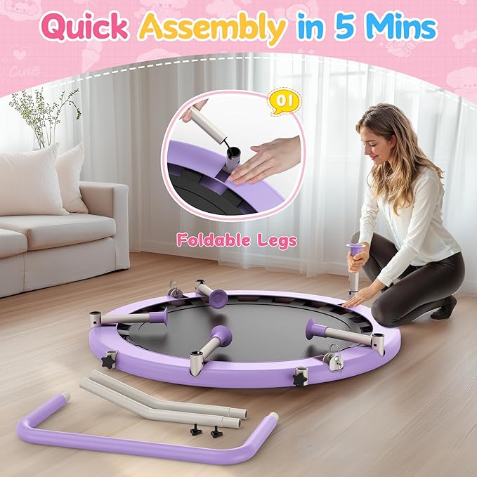 BCAN 36'' Toddler Trampoline, ASTM Certified-Foldable Mini Trampolines for Kids Ages 1-6, Adjustable Handle, Safety Pad & Foldable Legs, Baby Trampoline Indoor/Garden, Gift for Boy and Girl