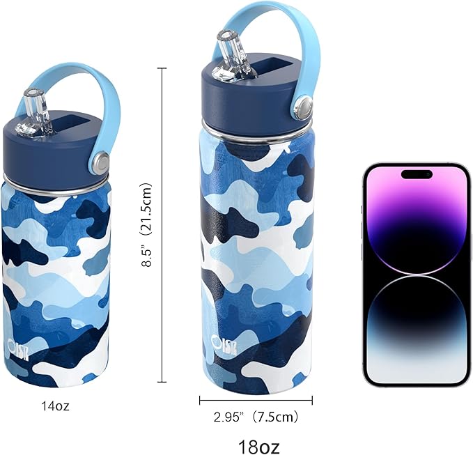 OISIZ 18oz Kids Water Bottle with Straw Lid, Vacuum Insulated Water Bottle 316 Stainless Steel Bottles for Kids for School, Leakproof Water cups, BPA Free and Keep Cold for 24 Hours,Easy to Clean