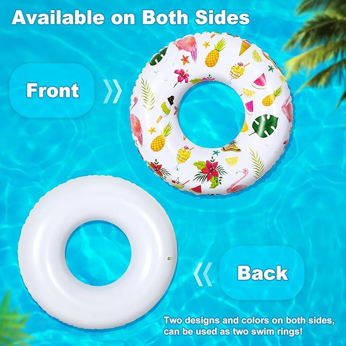 HeySplash Cartoon Swim Ring, Inflatable Durable Round Shaped Flamingo Summer Pool Beach Party Swimming Float Tube, Water Fun Swim Pool Toys with Repair Patch for Adults, 80cm Diameter, White+Yellow