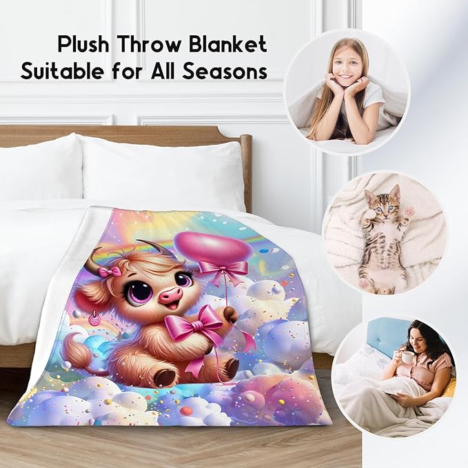 Girls Blankets - Highland Cow Blanket Gifts - 30x40 Inches Cozy Soft Flannel Throw for Couch, Office Bed