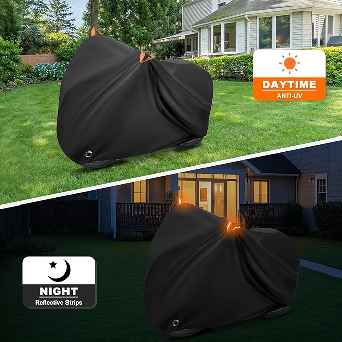 Bike Cover, Bicycle Cover Outdoor Waterproof Storage All Weather Rain Sun Windproof for Mountain Road Bike Electric Bike with Lock Holes & Reflective Strip (1 or 2 Bikes)